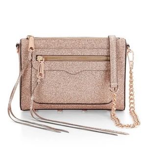 REBECCA MINKOFF ROSE GOLD GLITTER CHAIN LINK STRAP PURSE